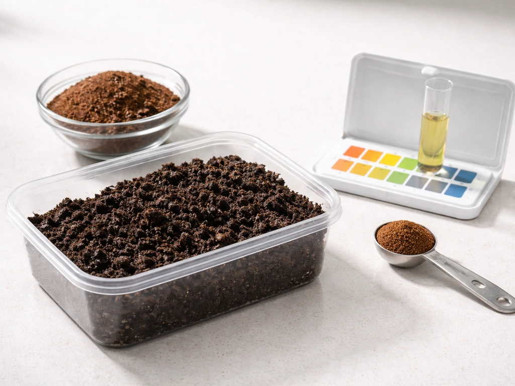 Close-up of moist peat-like soil mix and pH test kit arranged for creating acidic cranberry growing conditions.